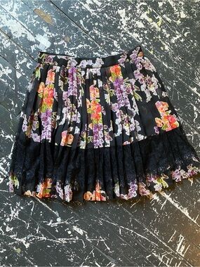 Topshop Black Pleated Mini Skirt with Floral Print and Lace